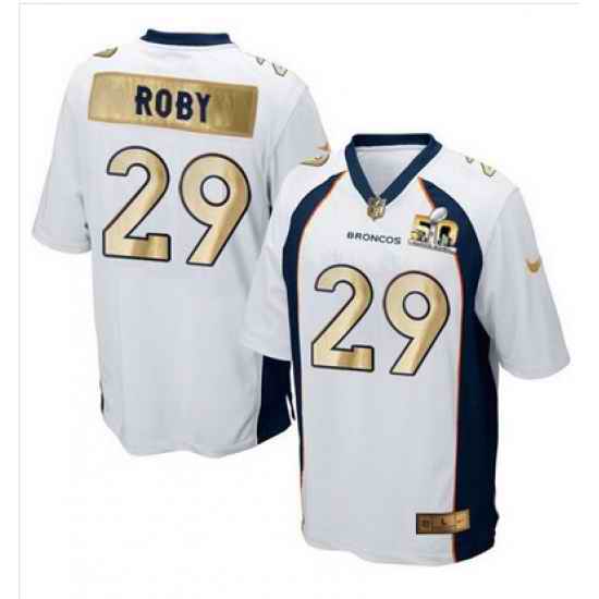 Nike Broncos #29 Bradley Roby White Mens Stitched NFL Game Super Bowl 50 Collection Jersey